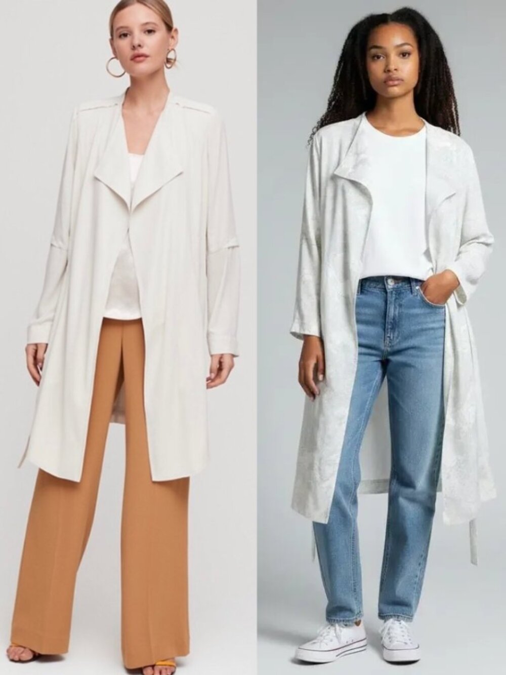 Babaton White Ivory Satin Belted Quincey Trench Coat